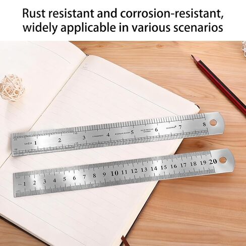 2 Pcs Stainless Steel Ruler, 2 Sizes Straight Edge Rulers with Inch Metric, Metal Ruler for Drawing, Home, Office, Engineering (8inch/20cm + 12inch/30cm) in Saudi Arabia
