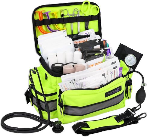Lightning X Products Lightning X Mid-Sized First Responder EMT Bag | LXMB25 Fully Stocked w/ 240+ Aid, EMS & Trauma Supplies - Black in Kuwait