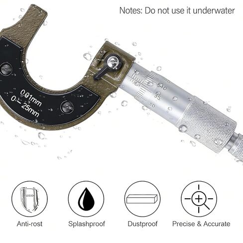 Stainless Steel Outside Micrometer, 0.01mm Accuracy Thickness Measuring Tool with Wrench for Machinery Factories and Workshops(1-25mm) in Saudi Arabia