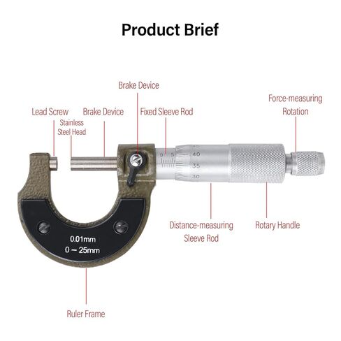Stainless Steel Outside Micrometer, 0.01mm Accuracy Thickness Measuring Tool with Wrench for Machinery Factories and Workshops(1-25mm) in Saudi Arabia