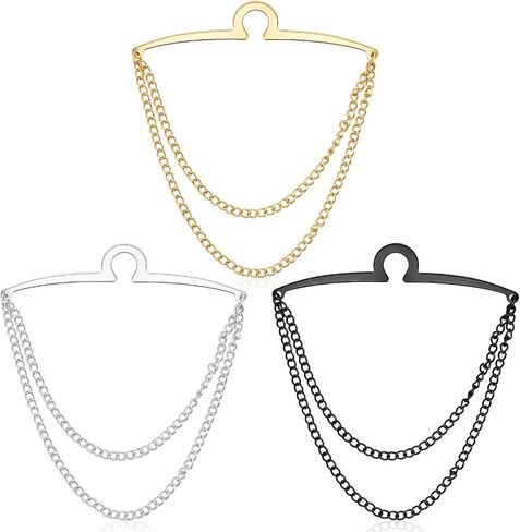 3 Pack Tie Chain for Men, Necktie Chains with Ring Clasps, Elegant Tie Clips, Suit Accessories Men Business Jewelry for Suits, Business Wedding Accessories (Gold, Silver, Black)​ in Kuwait