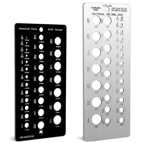 2 Pcs Drill Bit Size Gauge Drill Bit Guide Stainless Steel Gauges for 1/16 Inch to 1/2 Inch Size Bits, 29 Holes Metal Gauge Tool Bolt and Wire Diameter Index Accurate Measurement, Black and Silver in Saudi Arabia