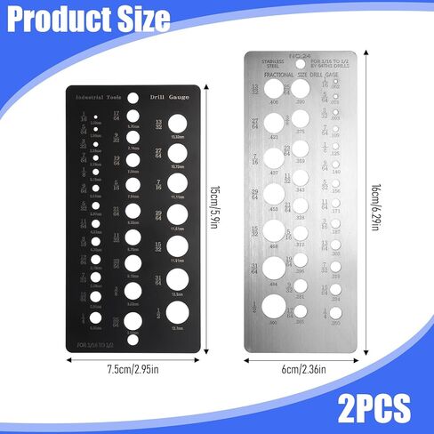 2 Pcs Drill Bit Size Gauge Drill Bit Guide Stainless Steel Gauges for 1/16 Inch to 1/2 Inch Size Bits, 29 Holes Metal Gauge Tool Bolt and Wire Diameter Index Accurate Measurement, Black and Silver in Saudi Arabia