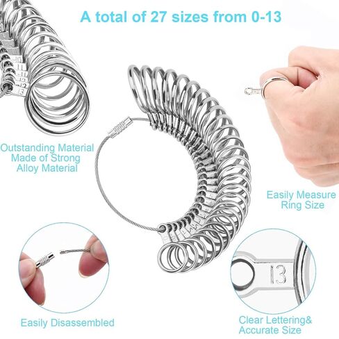 Ring Sizer Measuring Tool Set 27 PCS Metal Ring Measurement Tool, Gauge & Polishing Cloth, Sizing Kit for Women & Men in Saudi Arabia