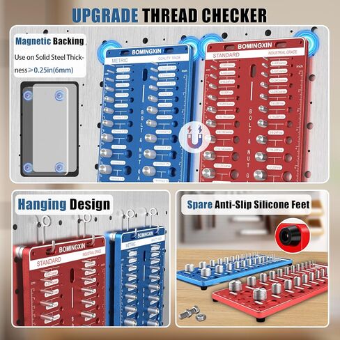 Upgrade 70 Nut and Bolt Thread Checker with Magnetic Base & Anti-Slip Feet, Bolt Size and Thread Gauge with 26 Standard & 26Metric & 18 Drill Bit Gauge, Bolt and Nut ldentifier Gauge in Kuwait