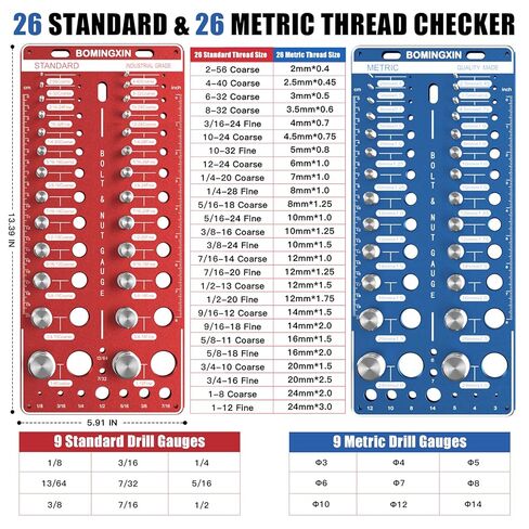 Upgrade 70 Nut and Bolt Thread Checker with Magnetic Base & Anti-Slip Feet, Bolt Size and Thread Gauge with 26 Standard & 26Metric & 18 Drill Bit Gauge, Bolt and Nut ldentifier Gauge in Kuwait