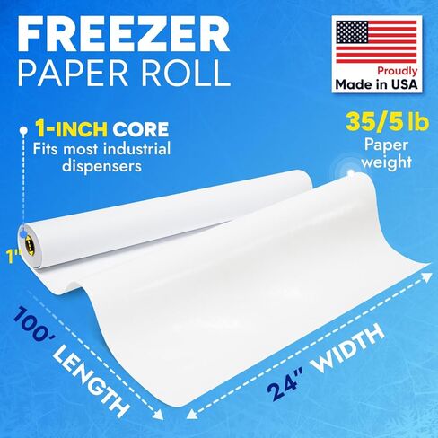 لفة ورق تجميد بيضاء من Paclord مقاس 24 بوصة × 1200 بوصة (100 بوصة) مصنوعة في الولايات المتحدة الأمريكية - غلاف مقاوم للرطوبة، يمنع حرق الفريزر، ويحافظ على اللحوم طازجة لمدة تصل إلى عام واحد - ورق مطلي بالبلاستيك للحوم والأسماك والدواجن in Kuwait