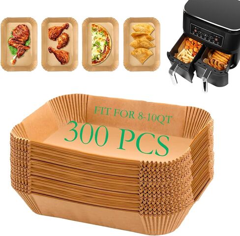 EPLTFCH 300 PCS Air Fryer Liners Disposable, 8.1 * 5.1 inch Air Fryer Paper Fit 2-Basket 8-10QT Ninja Dual, Food Grade Baking Paper for Ninja DZ201,DZ401,DZ550,SL401 in Saudi Arabia