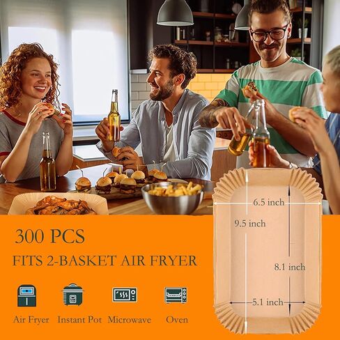 EPLTFCH 300 PCS Air Fryer Liners Disposable, 8.1 * 5.1 inch Air Fryer Paper Fit 2-Basket 8-10QT Ninja Dual, Food Grade Baking Paper for Ninja DZ201,DZ401,DZ550,SL401 in Saudi Arabia