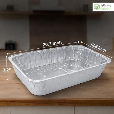 EARTH CLEANSE صينية رقائق الألومنيوم شديدة التحمل وعميقة بالكامل مقاس 20.7 × 12.8 × 3.2 بوصة، عبوة مكونة من 100 صينية خبز من الألومنيوم للاستخدام مرة واحدة وآمنة للاستخدام في الفرن من أجل تقديم الطعام والشواء والطهي وتقديم الحفلات in Kuwait