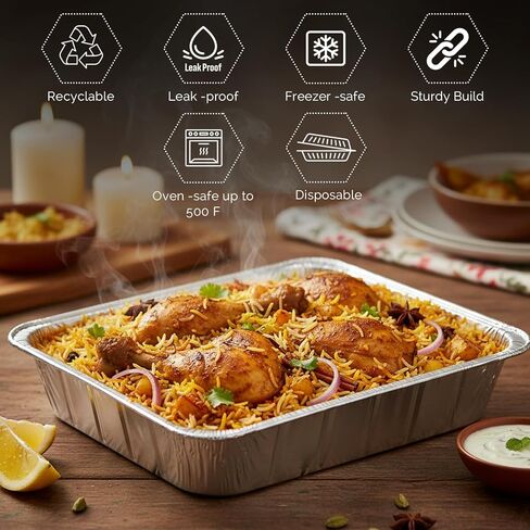 EARTH CLEANSE صينية رقائق الألومنيوم شديدة التحمل وعميقة بالكامل مقاس 20.7 × 12.8 × 3.2 بوصة، عبوة مكونة من 100 صينية خبز من الألومنيوم للاستخدام مرة واحدة وآمنة للاستخدام في الفرن من أجل تقديم الطعام والشواء والطهي وتقديم الحفلات in Kuwait