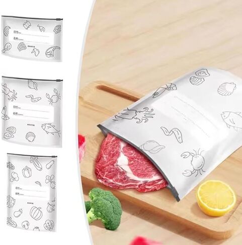 Reusable Aluminum Foil Sealable Storage Bags, 2025 New Resealable Vacuum Zipper Pouches for Food, Stand Up Foil Sealable Bags with Label and Zip Lock for Vegetable Fruit Meat (30PCS, 3 Size) in Saudi Arabia