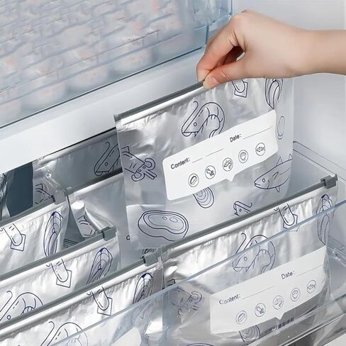 Reusable Aluminum Foil Sealable Storage Bags, 2025 New Resealable Vacuum Zipper Pouches for Food, Stand Up Foil Sealable Bags with Label and Zip Lock for Vegetable Fruit Meat (30PCS, 3 Size) in Saudi Arabia
