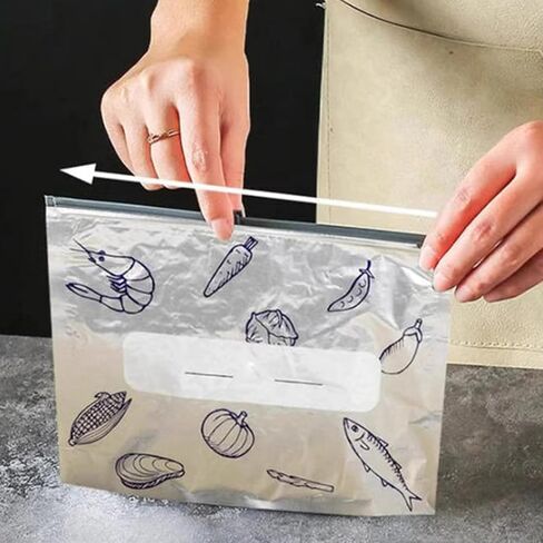 Reusable Aluminum Foil Sealable Storage Bags, 2025 New Resealable Vacuum Zipper Pouches for Food, Stand Up Foil Sealable Bags with Label and Zip Lock for Vegetable Fruit Meat (30PCS, 3 Size) in Saudi Arabia