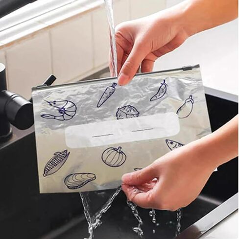 Reusable Aluminum Foil Sealable Storage Bags, 2025 New Resealable Vacuum Zipper Pouches for Food, Stand Up Foil Sealable Bags with Label and Zip Lock for Vegetable Fruit Meat (30PCS, 3 Size) in Saudi Arabia