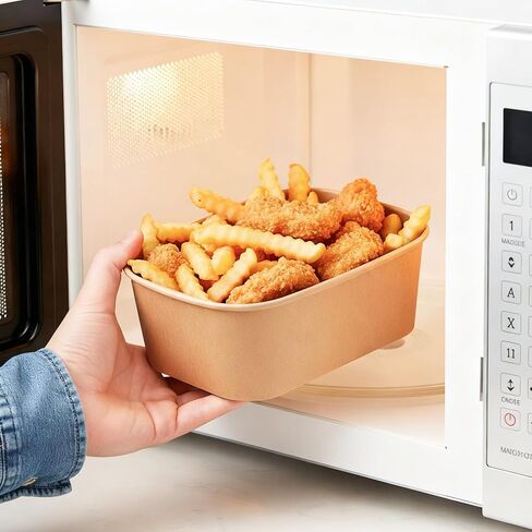 Ferrochef 100 عبوة 17oz 29oz 34oz أطباق ورقية من ورق الكرافت للاستعمال مرة واحدة، حاوية طعام ورقية مستطيلة، حاوية تحضير الوجبات، وعاء مانع للتسرب، وعاء للحساء البارد الساخن، سلطة الآيس كريم، آمن للاستخدام في الميكروويف (بدون أغطية) in Kuwait