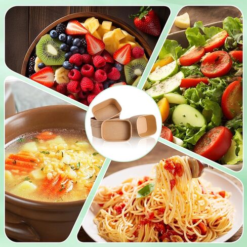 Ferrochef 100 عبوة 17oz 29oz 34oz أطباق ورقية من ورق الكرافت للاستعمال مرة واحدة، حاوية طعام ورقية مستطيلة، حاوية تحضير الوجبات، وعاء مانع للتسرب، وعاء للحساء البارد الساخن، سلطة الآيس كريم، آمن للاستخدام في الميكروويف (بدون أغطية) in Kuwait