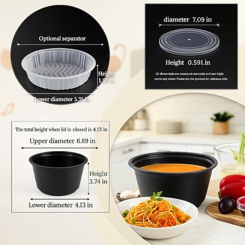 أوعية مع أغطية للاستعمال مرة واحدة سعة 50 أونصة - أوعية شوربة وطعام مزدوجة الطبقات لتناول الطعام في الخارج، والسلطة، وإعداد الوجبات الصحية، وآمنة للاستخدام في الميكروويف والفريزر (متوفرة في مجموعة 25/150) (25) in Kuwait