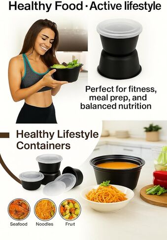 أوعية مع أغطية للاستعمال مرة واحدة سعة 50 أونصة - أوعية شوربة وطعام مزدوجة الطبقات لتناول الطعام في الخارج، والسلطة، وإعداد الوجبات الصحية، وآمنة للاستخدام في الميكروويف والفريزر (متوفرة في مجموعة 25/150) (25) in Kuwait