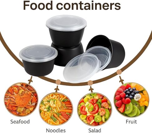 أوعية مع أغطية للاستعمال مرة واحدة سعة 50 أونصة - أوعية شوربة وطعام مزدوجة الطبقات لتناول الطعام في الخارج، والسلطة، وإعداد الوجبات الصحية، وآمنة للاستخدام في الميكروويف والفريزر (متوفرة في مجموعة 25/150) (25) in Kuwait