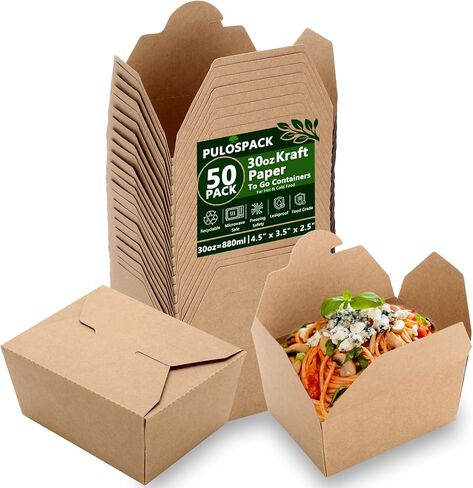 PULOSPACK 50 Pack 30 oz Kraft Brown Paper Take Out Food Boxes – Leak-Proof Grease-Resistant Disposable Lunch Food Containers Foldable Cardboard To Go Boxes for Restaurant, Catering, Picnic, Party in Saudi Arabia