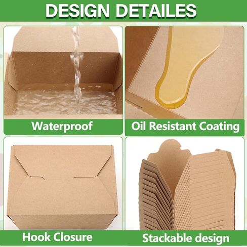 PULOSPACK 50 Pack 30 oz Kraft Brown Paper Take Out Food Boxes – Leak-Proof Grease-Resistant Disposable Lunch Food Containers Foldable Cardboard To Go Boxes for Restaurant, Catering, Picnic, Party in Saudi Arabia
