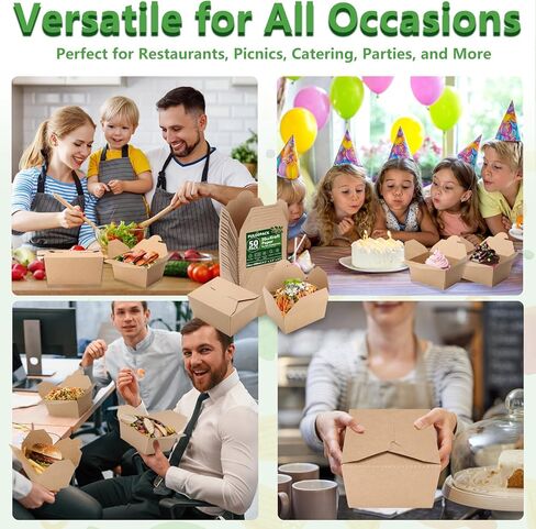PULOSPACK 50 Pack 30 oz Kraft Brown Paper Take Out Food Boxes – Leak-Proof Grease-Resistant Disposable Lunch Food Containers Foldable Cardboard To Go Boxes for Restaurant, Catering, Picnic, Party in Saudi Arabia