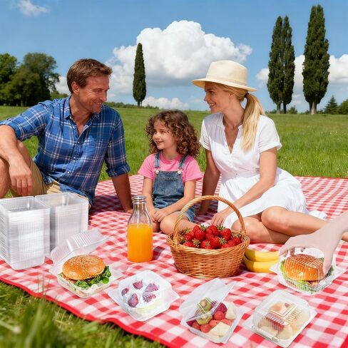 DJKYT 100 Pack Clear Clamshell Food Containers, Disposable Plastic Hinged Clamshell Take Out Container with Lids, To Go Food Containers for Dessert, Hamburger, Cakes Slice, Cookies, Salads, Snacksetc in Saudi Arabia