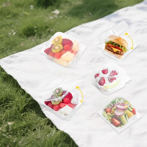 DJKYT 100 Pack Clear Clamshell Food Containers, Disposable Plastic Hinged Clamshell Take Out Container with Lids, To Go Food Containers for Dessert, Hamburger, Cakes Slice, Cookies, Salads, Snacksetc in Saudi Arabia