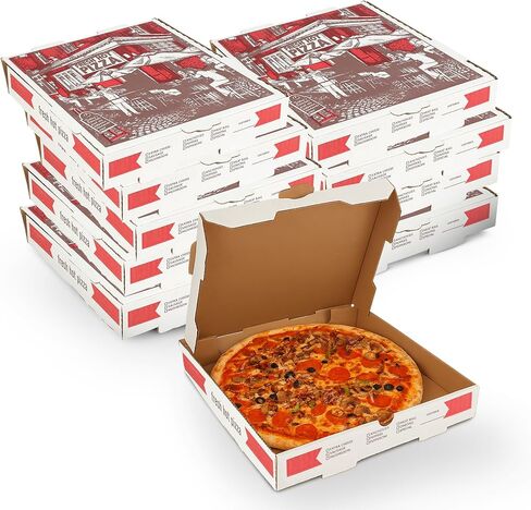MT Products Kraft Pizza Box 10" x 10" x 1.75 - Small Corrugated B-Flute Cardboard Pizza Boxes (Pack of 10) - Made in the USA in Saudi Arabia