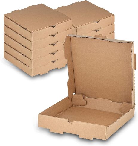 MT Products Kraft Pizza Box 10" x 10" x 1.75 - Small Corrugated B-Flute Cardboard Pizza Boxes (Pack of 10) - Made in the USA in Saudi Arabia