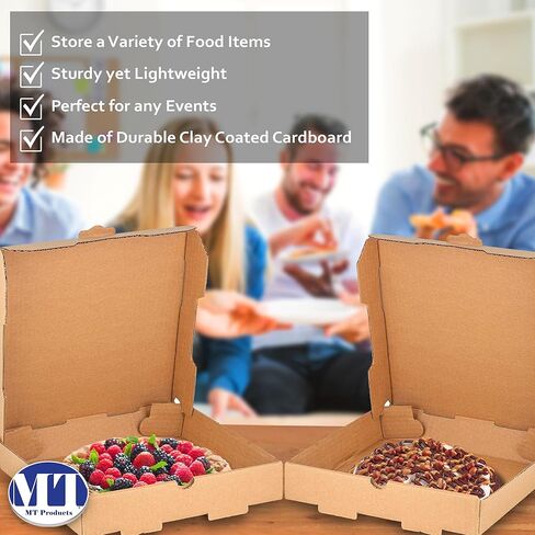 MT Products Kraft Pizza Box 10" x 10" x 1.75 - Small Corrugated B-Flute Cardboard Pizza Boxes (Pack of 10) - Made in the USA in Saudi Arabia