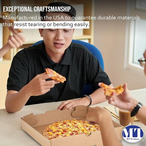 MT Products Kraft Pizza Box 10" x 10" x 1.75 - Small Corrugated B-Flute Cardboard Pizza Boxes (Pack of 10) - Made in the USA in Saudi Arabia