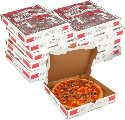 MT Products Kraft Pizza Box 10" x 10" x 1.75 - Small Corrugated B-Flute Cardboard Pizza Boxes (Pack of 10) - Made in the USA in Saudi Arabia