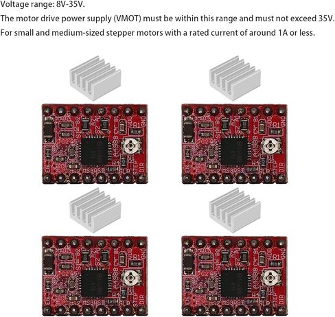 4Pcs A4988 Stepper Motor Driver Module with Heat Sink Compatible with 3D Printer Reprap, Arduino 3D Printer CNC Engraving Machine, etc. in Saudi Arabia