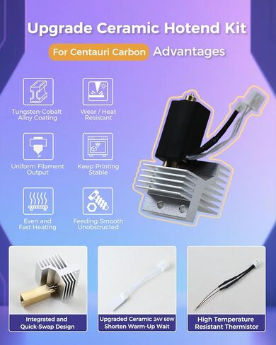 Manolindox 2Pack 0.4MM Upgrade Ceramic Hotend for Elegoo Centauri Carbon, Thermal Efficiency Increased by 15%, with 0.6/0.8/0.2MM Hardened Steel Brass Nozzle Brush Silicone Socks and Kit Tools in Saudi Arabia