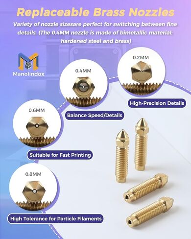 Manolindox 2Pack 0.4MM Upgrade Ceramic Hotend for Elegoo Centauri Carbon, Thermal Efficiency Increased by 15%, with 0.6/0.8/0.2MM Hardened Steel Brass Nozzle Brush Silicone Socks and Kit Tools in Saudi Arabia