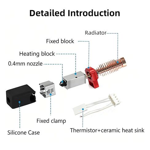 فوهة سيراميك مطورة 0.4 مم لـ Flashforge Adventurer 5/ 5M Pro Hotend Kit فوهة صلبة قابلة للفصل السريع رأس طباعة موصل حراري عالي لـ Flashforge Adventurer 5M Pro in Kuwait