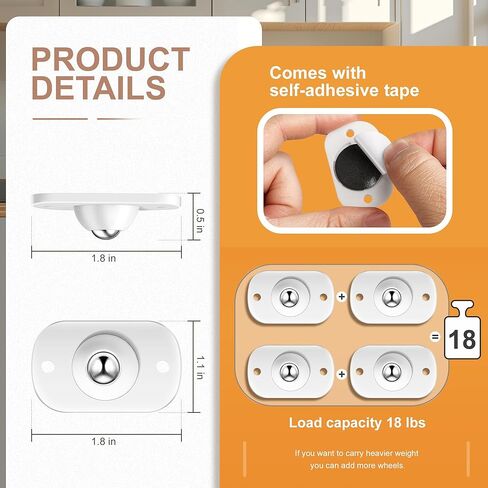 Pikabeast 8PCS Self Adhesive Casters Wheels Appliance Rollers Appliance Sliders for Kitchen 360 ° Swivel Universal Wheel, Mini, Coffee Makers, Trash Can, Storage Boxes (8PCS) in Saudi Arabia