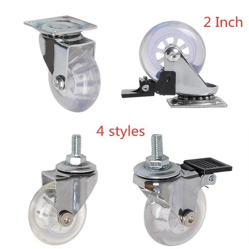 4 Pcs/Lot 2 Inch Casters Transparent Crystal Wheel with Brake Furniture Universal Multi Specification Cabinet Pull(2 Inch-Flat-Brake) in Saudi Arabia