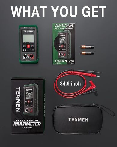 مقياس رقمي متعدد TM-510، عدد 4000، قياس ذكي، مقياس الفولتميتر ذاتي المدى؛ جهاز اختبار الجهد الكهربي مع وظيفة الجهد الكهربي غير المتصل، يقيس جهد التيار المتردد/المستمر والمقاومة والاستمرارية - أخضر in Kuwait