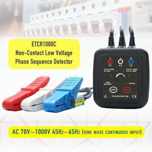 جهاز اختبار تسلسل الطور غير المتصل ETCR1000C من ETCR، مقياس دوران الطور، تيار متردد 70-1000 فولت، قطر السلك 0.06-0.6 بوصة in Kuwait