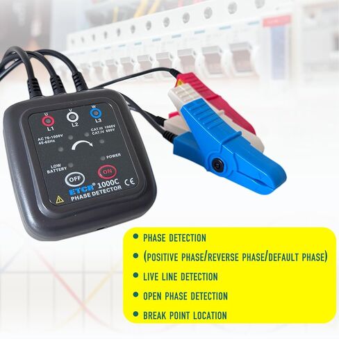 جهاز اختبار تسلسل الطور غير المتصل ETCR1000C من ETCR، مقياس دوران الطور، تيار متردد 70-1000 فولت، قطر السلك 0.06-0.6 بوصة in Kuwait