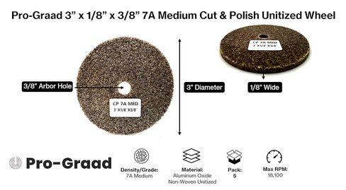 Pro-Graad 5 Pack 3" x 1/8" x 3/8" 7A MED Cut & Polish Unitized Wheel – Durable, Aggressive for Tough Blending, Finishing & deburring Stainless, Carbon Steel & high-Nickel alloys, 17250 in Saudi Arabia