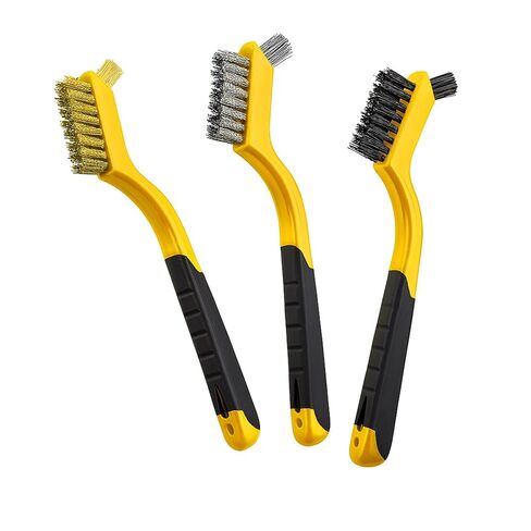 3pcs Wire Brush Set Nylon Brass and Stainless Steel Bristle Brushes with Curved Nonslip Handle for Rust Paint Dirt and Grime Removal Heavy Duty Cleaning Tool 7 Inch Yellow in Saudi Arabia