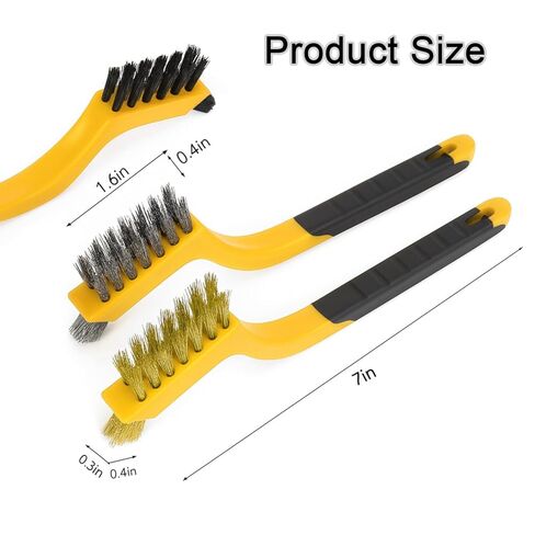 3pcs Wire Brush Set Nylon Brass and Stainless Steel Bristle Brushes with Curved Nonslip Handle for Rust Paint Dirt and Grime Removal Heavy Duty Cleaning Tool 7 Inch Yellow in Saudi Arabia