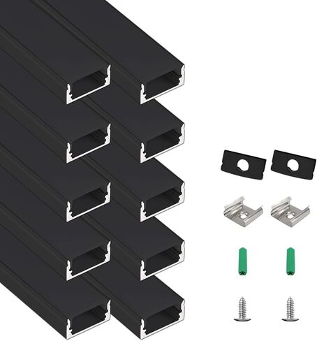 YeaLunong 10-Pack 3.3ft/1M U Shape Silver Led Aluminum Channel System with Milky White Cover, End Caps and Mounting Clips, Aluminum Profile for 12.5mm LED Strip Light Installations, Easy Installation in Saudi Arabia
