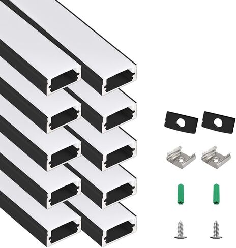 YeaLunong 10-Pack 3.3ft/1M U Shape Silver Led Aluminum Channel System with Milky White Cover, End Caps and Mounting Clips, Aluminum Profile for 12.5mm LED Strip Light Installations, Easy Installation in Saudi Arabia