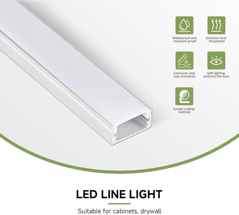 YeaLunong 10-Pack 3.3ft/1M U Shape Silver Led Aluminum Channel System with Milky White Cover, End Caps and Mounting Clips, Aluminum Profile for 12.5mm LED Strip Light Installations, Easy Installation in Saudi Arabia