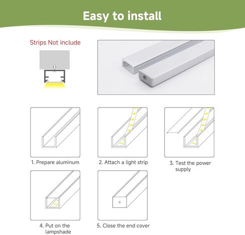 YeaLunong 10-Pack 3.3ft/1M U Shape Silver Led Aluminum Channel System with Milky White Cover, End Caps and Mounting Clips, Aluminum Profile for 12.5mm LED Strip Light Installations, Easy Installation in Saudi Arabia